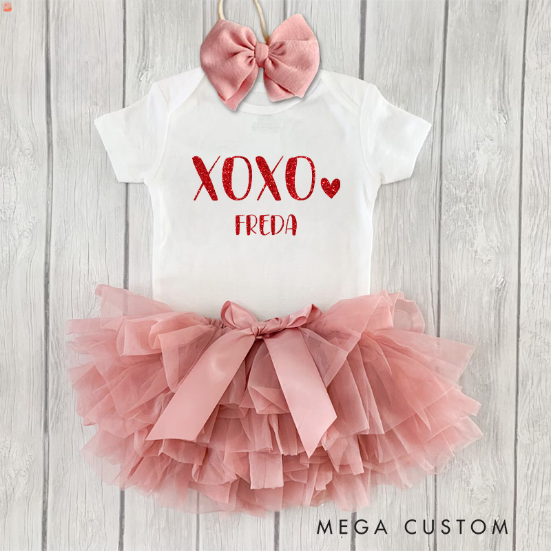 Personalized Sweet XOXO Design with Heart and Name for a Lovely Baby Outfit Baby Tutu Skirt