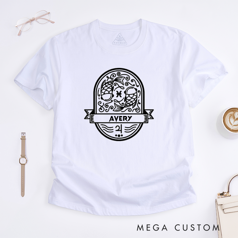 Personalized Pisces Classic T-Shirts Custom Zodiac Gift Unique Unisex Birthday Present Astrology Shirt for Men Women Horoscope Tee