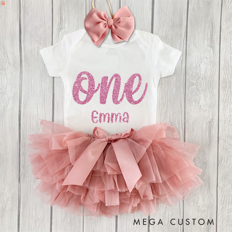 Personalized Sparkling Pink One Birthday Design with Name for a Magical Celebration Baby Tutu Skirt