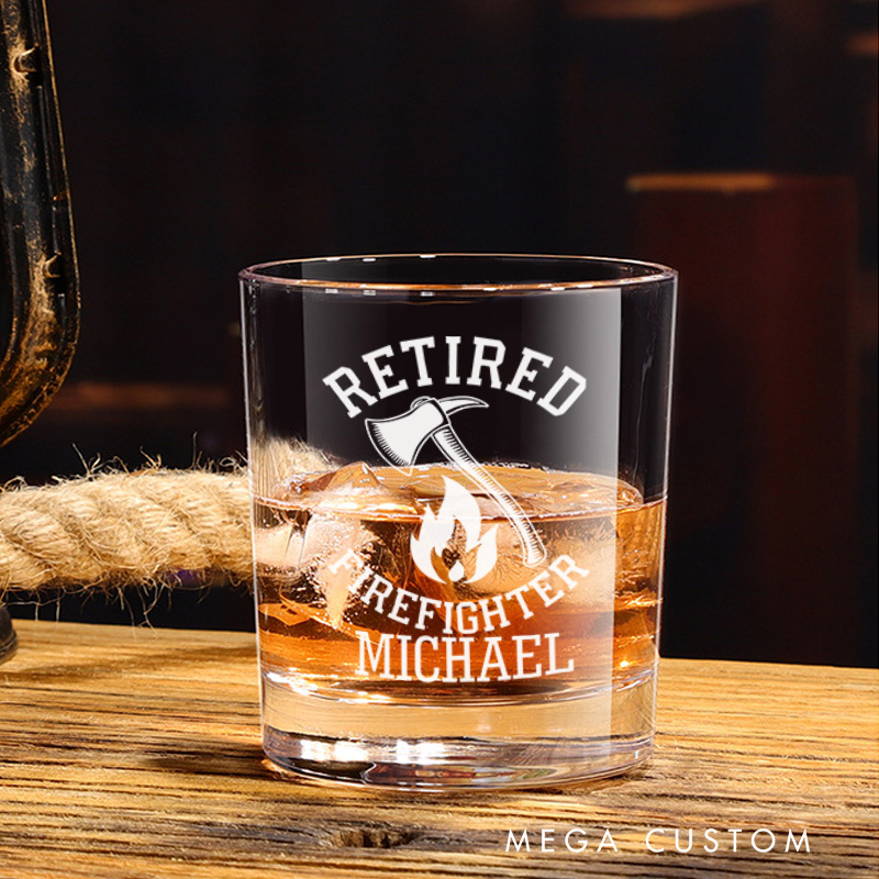 Personalized Firefighter Whiskey Glass Custom Retired Firefighter Design Whiskey Glass Engraved Glasses Gift Firefighter Retirement Gift