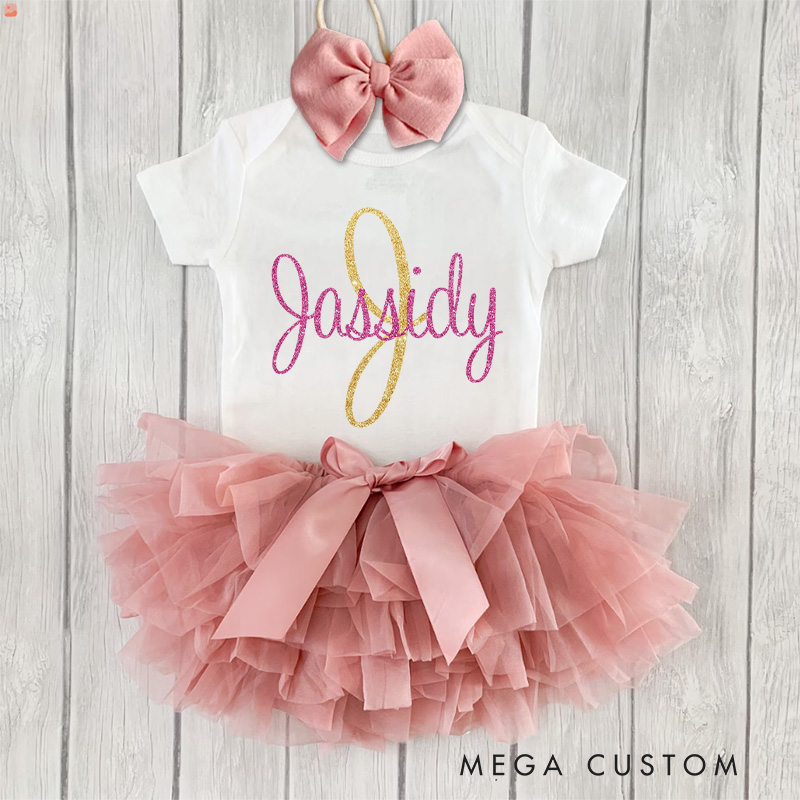 Personalized Stylish Glittery Initial and Name Design for a Chic Baby Look Baby Tutu Skirt