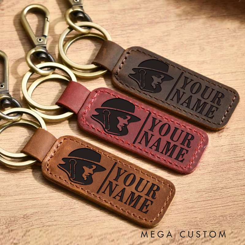 Personalized Leather Keychain with Firefighter Profile Design Customized Gift for Firefighter