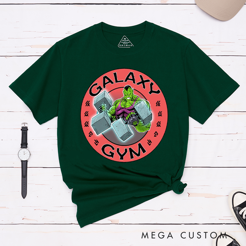 Personalized Cosmic Gym T-Shirt with a Unique Green Alien Character for Fitness Enthusiasts Bodybuilders and Gym Lovers