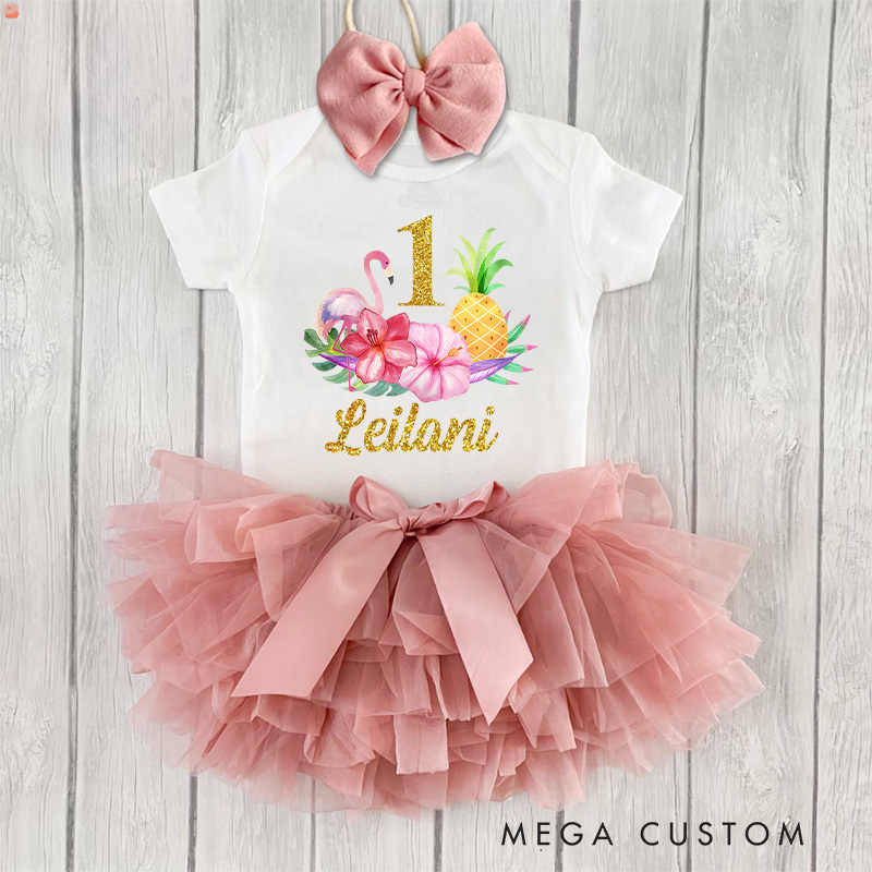 Personalized Tropical Flamingo Pineapple Birthday Outfit for Baby Girls First Celebration Baby Tutu Skirt