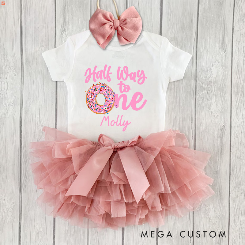 Personalized Half Way To One Baby Tutu Skirt Six Month Birthday Gift New Baby Gift