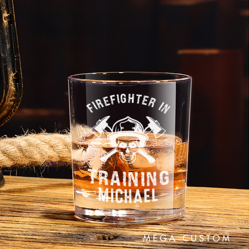 Personalized Firefighter Whiskey Glass Custom Firefighter in Training Design Whiskey Glass Engraved Glasses Gift Firefighter Retirement Gift
