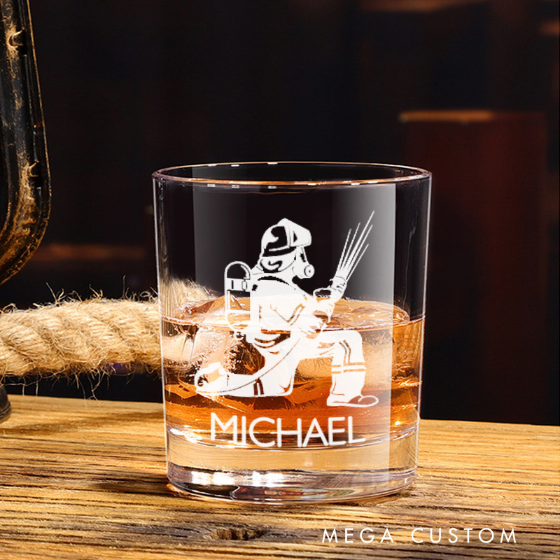 Personalized Firefighter Whiskey Glass Custom Heroic Firefighter Design Whiskey Glass Engraved Glasses Gift Firefighter Retirement Gift