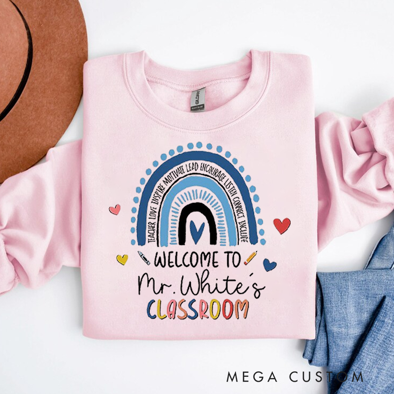 Personalized Teacher Sweatshirt Colorful Hand Drawn Rainbow Appreciation Gift for Teachers