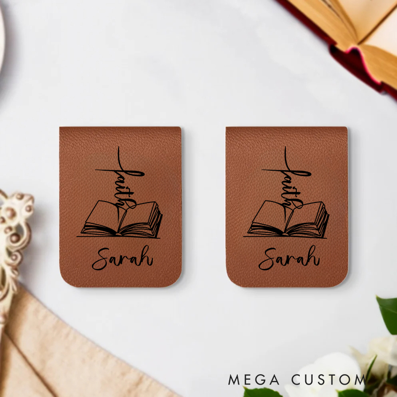 Personalized Bible Book Faith Magnetic Leather Bookmark Clip with Name Birthday Christmas Gift for Christian Book Lovers