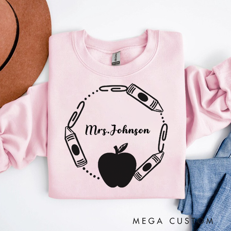 Personalized Hoodies for Teachers Crayons and Paperclips Surrounding a Apple Hoodies Appreciation Gift for Teachers