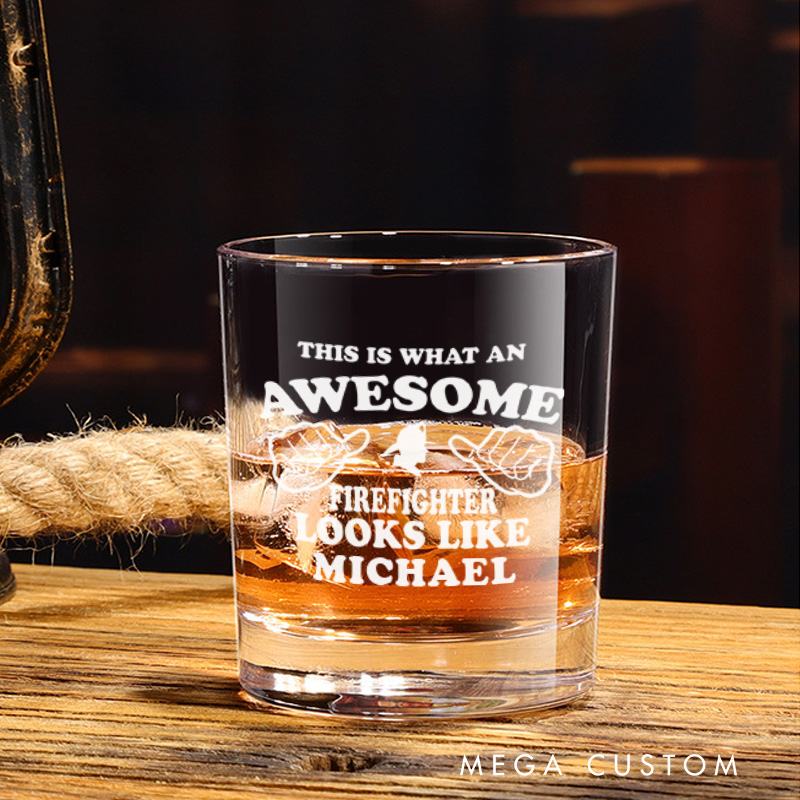 Personalized Firefighter Whiskey Glass Custom Awesome Firefighter Design Whiskey Glass Engraved Glasses Gift Firefighter Retirement Gift