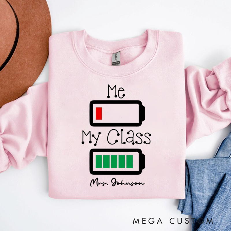 Personalized Hoodies for Teachers Two Battery Icons Funny Design Hoodies Appreciation Gift for Teachers