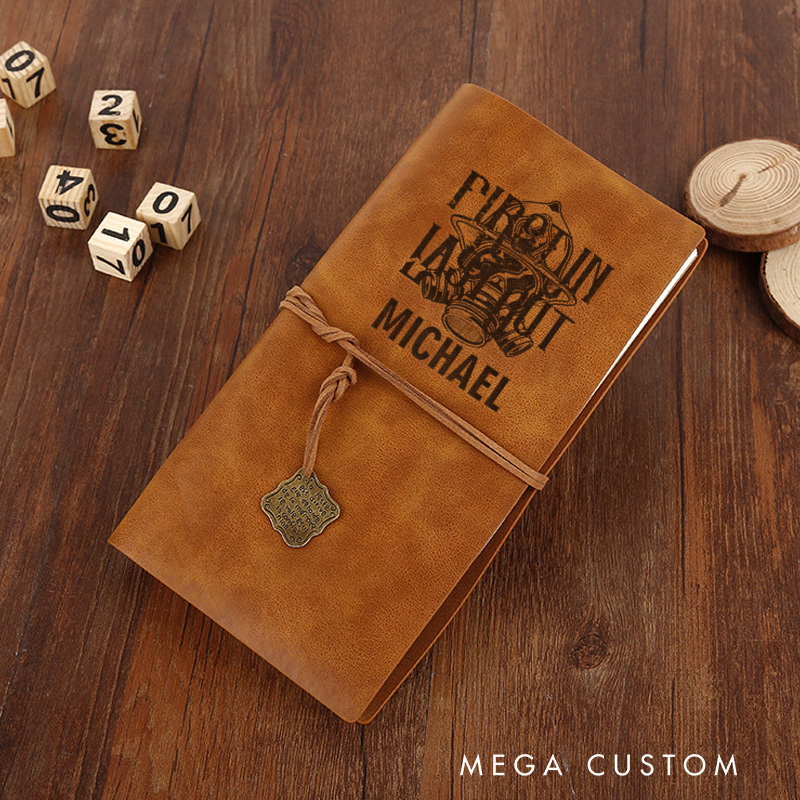 Personalized Retro Notebooks for Firefighter Custom First In Last Out Design Notebook Engraved Leather Notebook Gifts