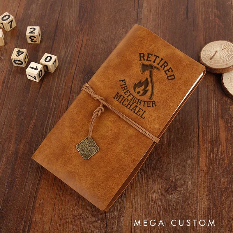 Personalized Retro Notebooks for Firefighter Custom Retired Firefighter Design Notebook Engraved Leather Notebook Gifts