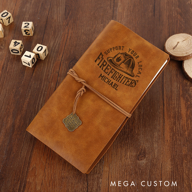 Personalized Retro Notebooks for Firefighter Custom Support Your Local Firefighters Design Notebook Engraved Leather Notebook Gifts