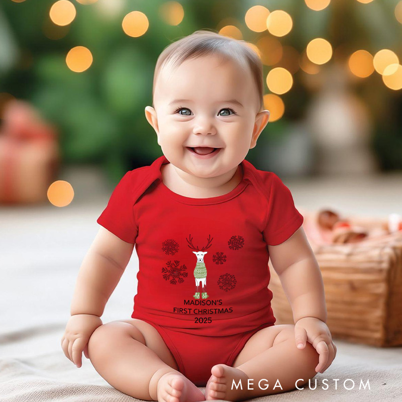 Personalized Reindeer and Snowflakes Baby Onesie Perfect for Adding Charm to Holiday Outfits Baby Onesie