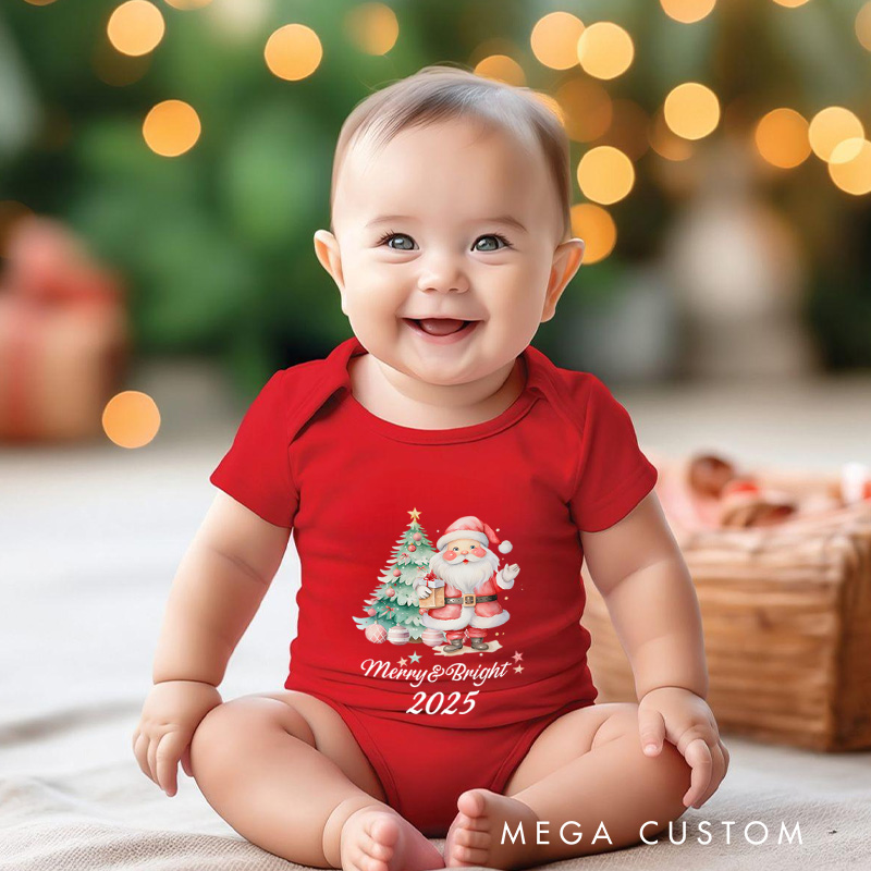 Personalized Merry and Bright Santa Baby Onesie Perfect for Adding Charm to Holiday Outfits Baby Onesie