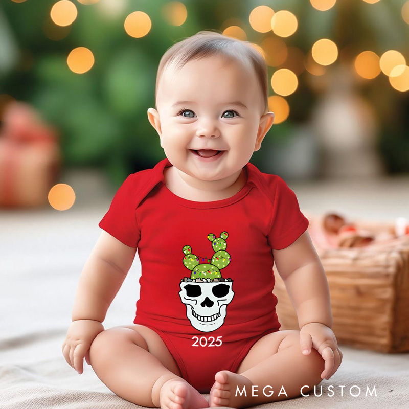 Personalized Cactus Skull Christmas Baby Onesie Perfect for a Unique and Fun Holiday Celebration Baby Onesie