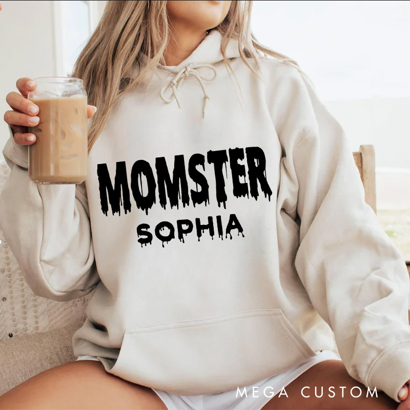 Personalized Bold and Humorous Momster Text for Chic Everyday Hoodies
