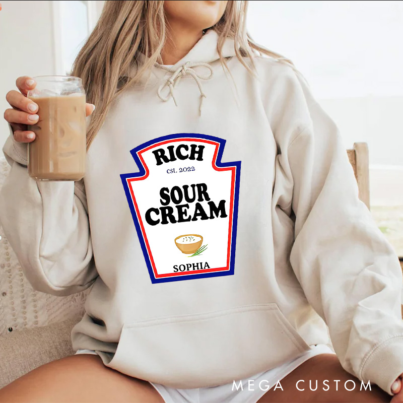 Personalized Vintage Sour Cream Label Artwork for Quirky and Nostalgic Hoodies