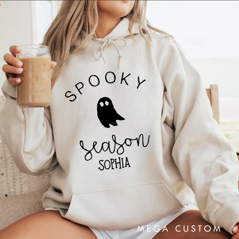 Personalized Minimalist Spooky Season Ghost Design for Trendy and Casual Everyday Hoodies