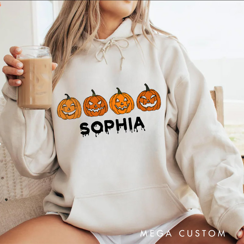 Personalized Trio of Grinning Pumpkins for Classic Halloween Celebration Hoodies