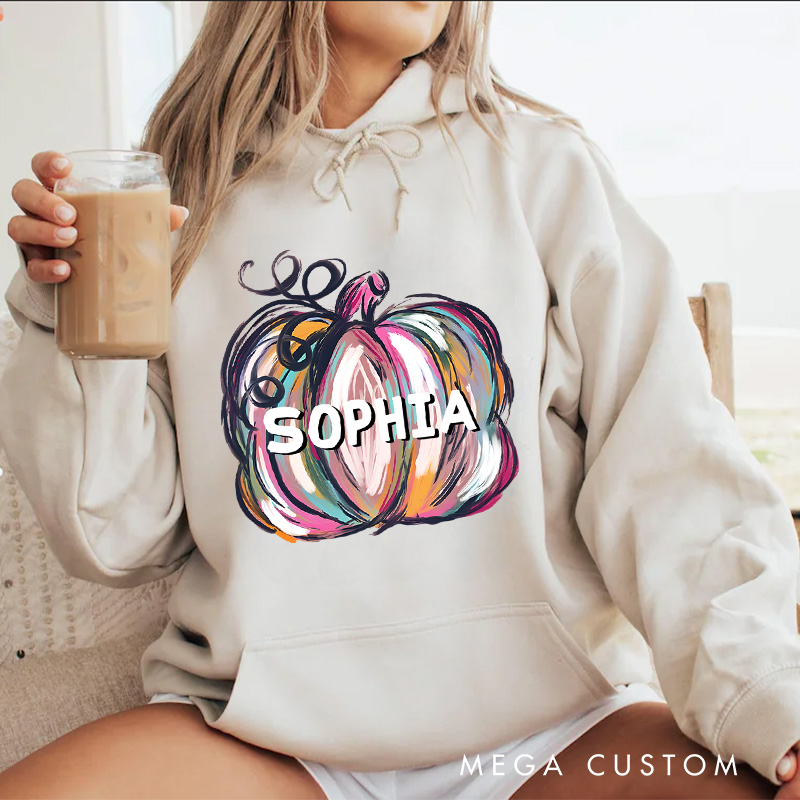 Personalized Artistic Colorful Pumpkin Illustration for Creative and Vibrant Hoodies