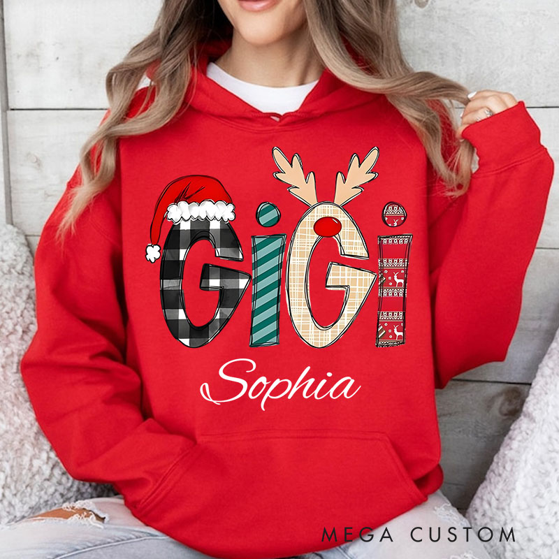 Personalized Gigi with Festive Patterns and Santa Hat Christmas Hoodies