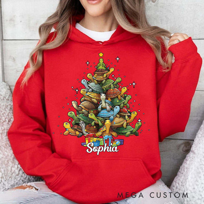 Personalized Stack of Puppies Forming a Christmas Tree Christmas Hoodies