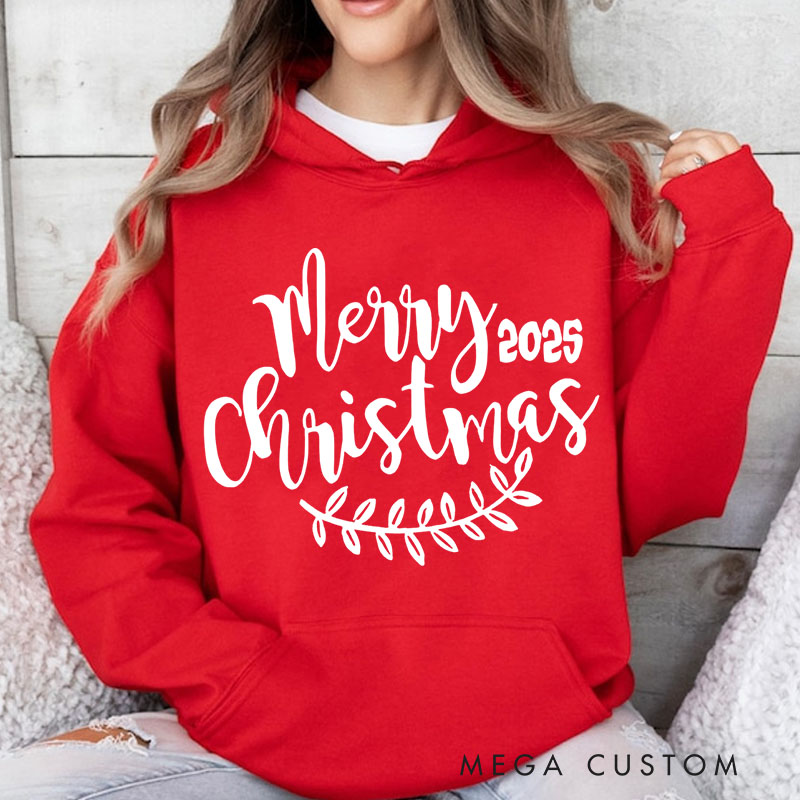 Personalized Merry Christmas Leaf Accent Christmas Hoodies