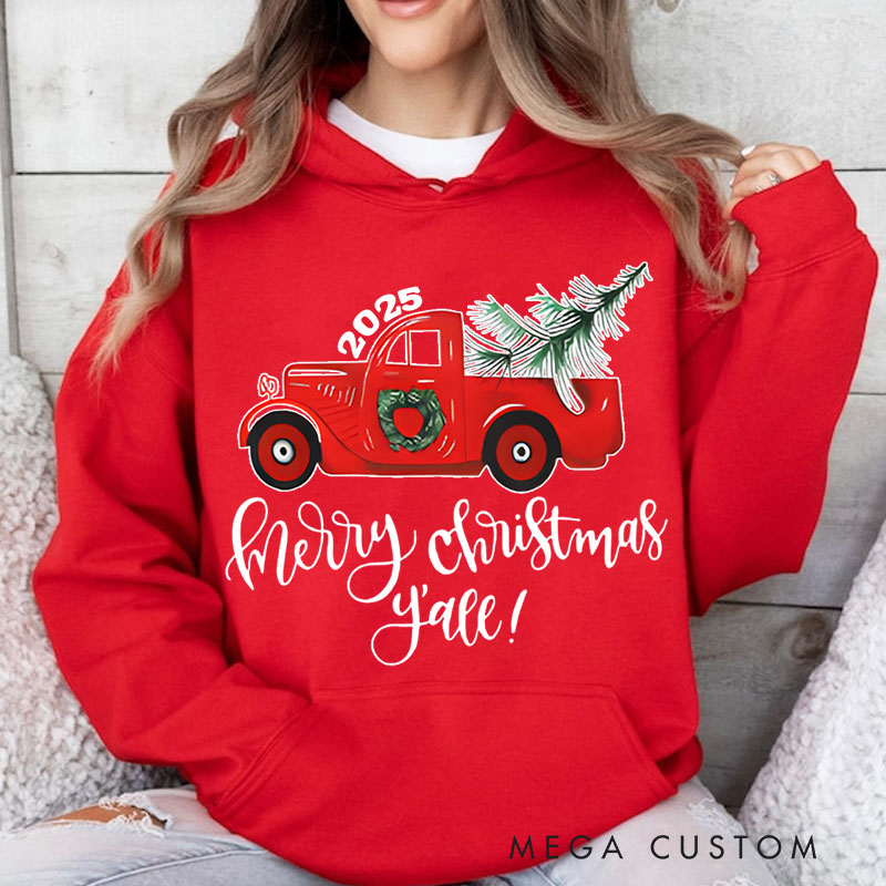 Personalized Red Truck Carrying Christmas Tree Christmas Hoodies