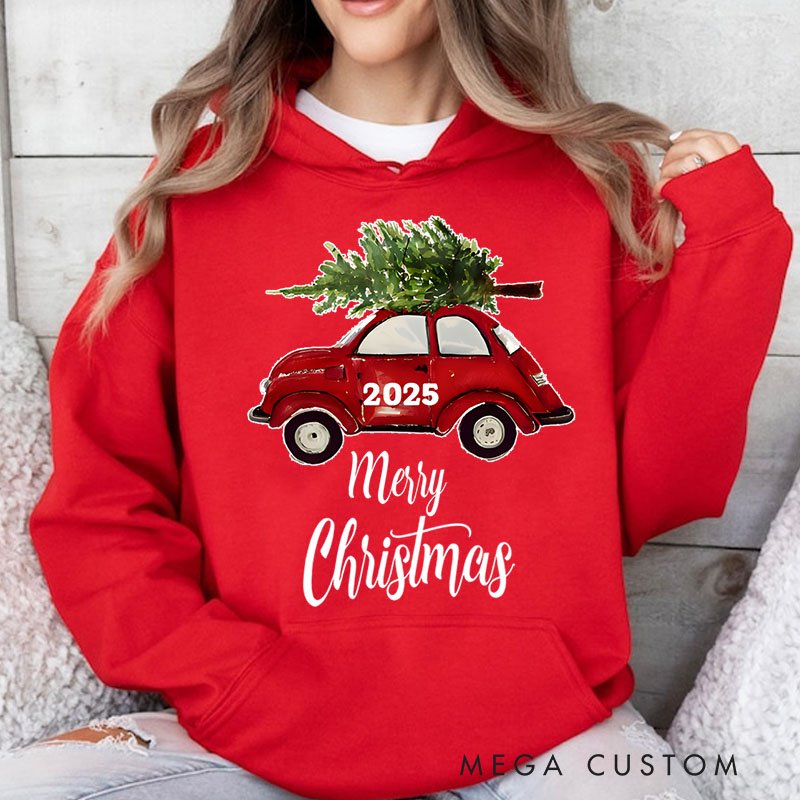 Personalized Vintage Red Car Christmas Hoodies