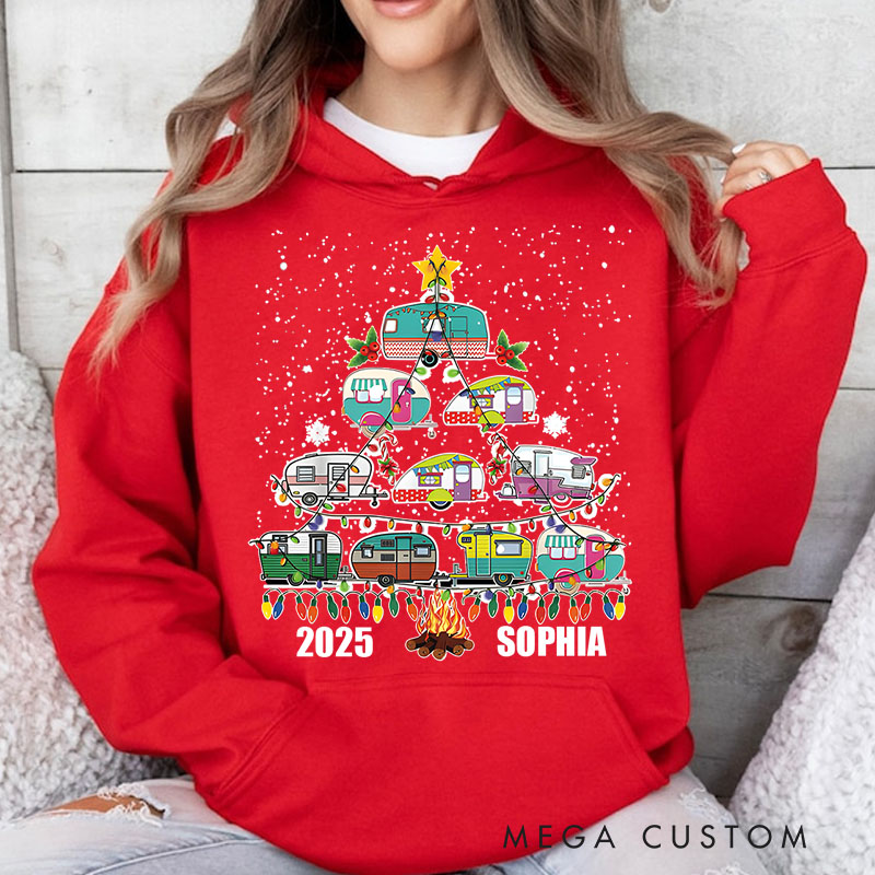 Personalized Christmas Tree Made of Festive Campers and Lights Christmas Hoodies