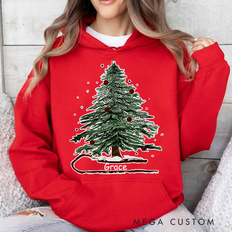 Personalized Festive Christmas Tree with Red Ornaments Christmas Hoodies