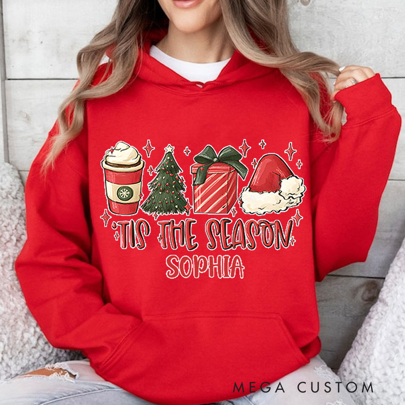 Personalized Tis the Season with Coffee and Holiday Gifts Christmas Hoodies