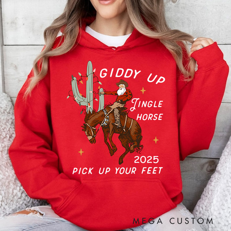 Personalized Giddy up Jingle Horse with Western Holiday Theme Christmas Hoodies