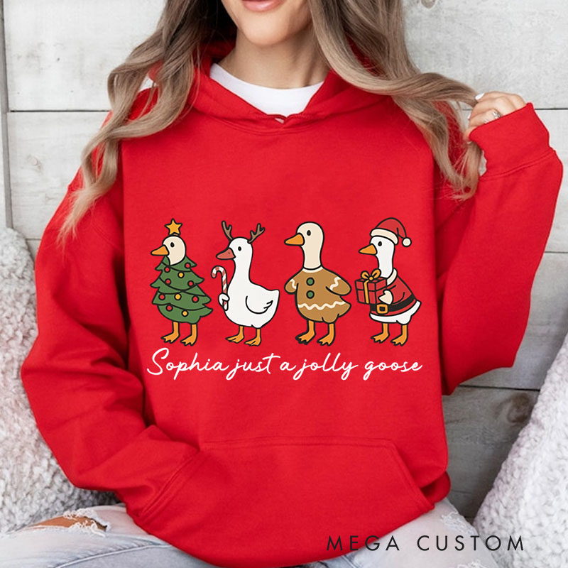 Personalized Jolly Geese in Festive Holiday Costumes Christmas Hoodies