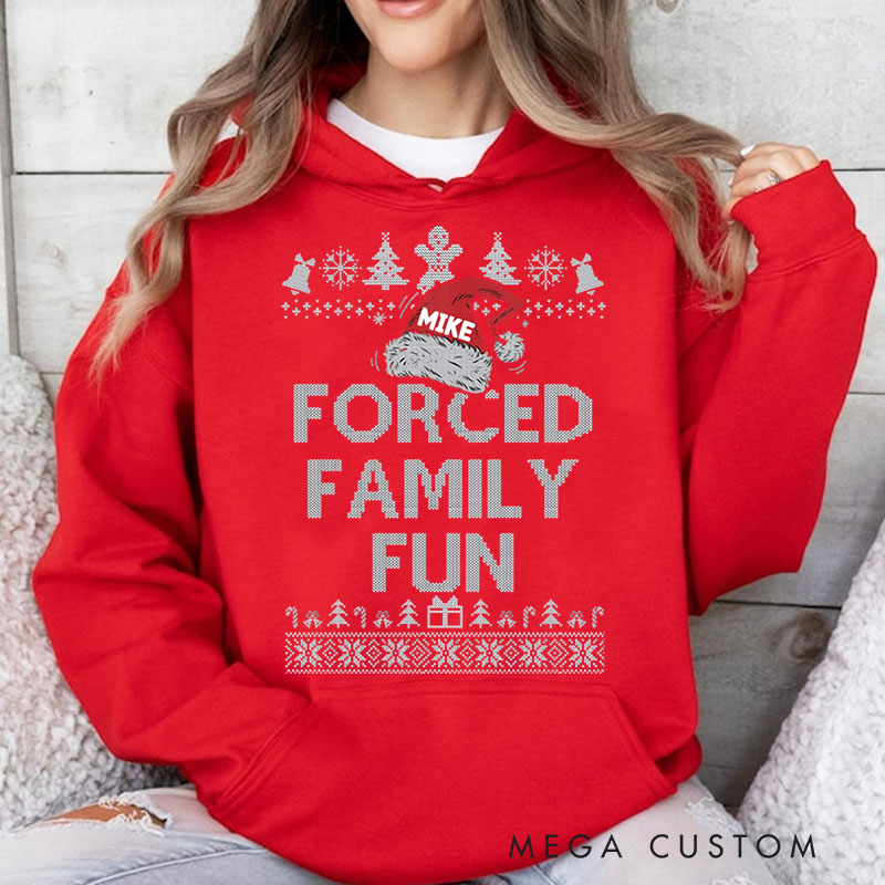 Personalized Forced Family Fun with Santa Hat and Holiday Patterns Christmas Hoodies