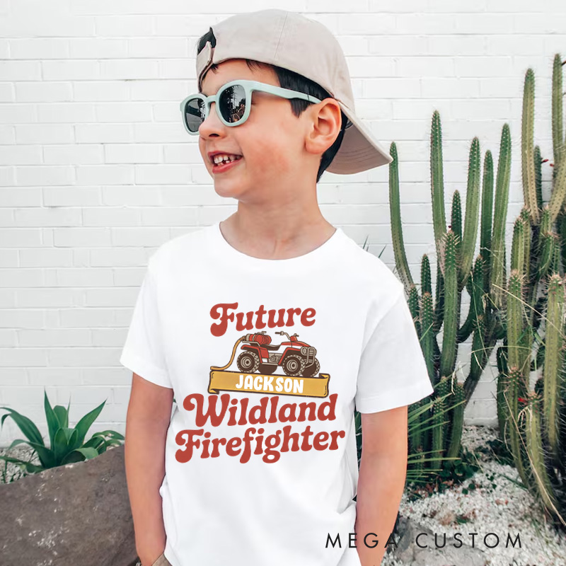 Personalized Wildland Firefighter Inspired Kids T-Shirt with Custom Name and Bold Future Firefighter Graphic Kids T-Shirt