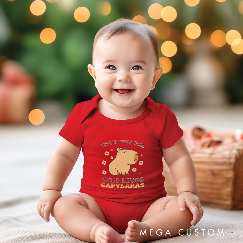 Personalized Baby Onesie and Cute Baby Bodysuit with Adorable Capybara and Floral Design for Animal Lovers