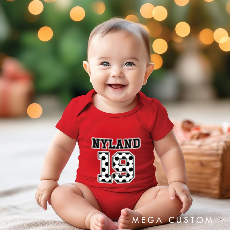 Baby Soccer Onesie Bodysuit with Name and Number Design Soft Cotton Newborn Outfit Gift for Baby Boys and Girls