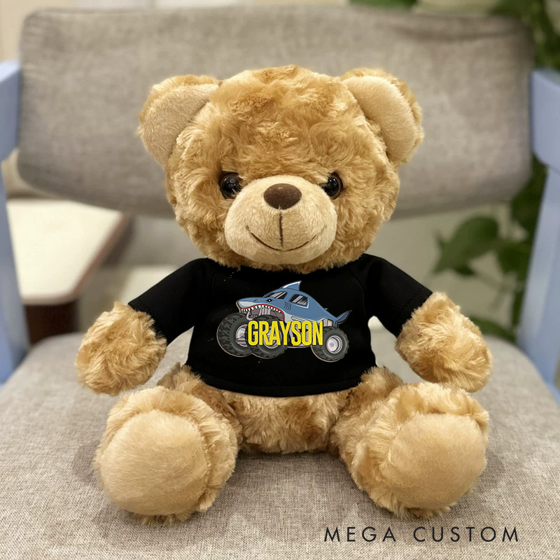 Personalized Monster Truck Brown Bear Plush Toy Custom Shark Design Gift