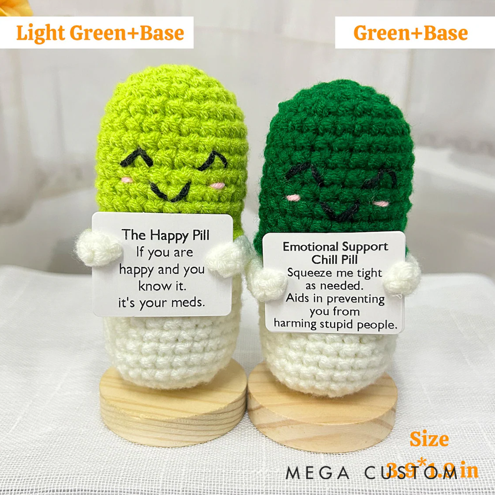 Personalized Crocheted Emotional Support Chill Pill Cute Stress Reliever Gift 