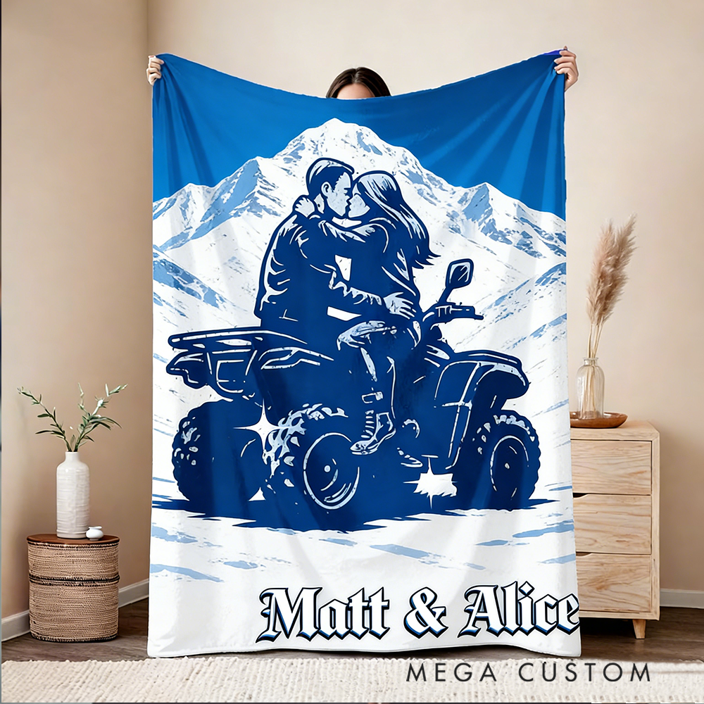 Personalized ATV Couple Blanket Custom Sunset Design for Racing Enthusiasts