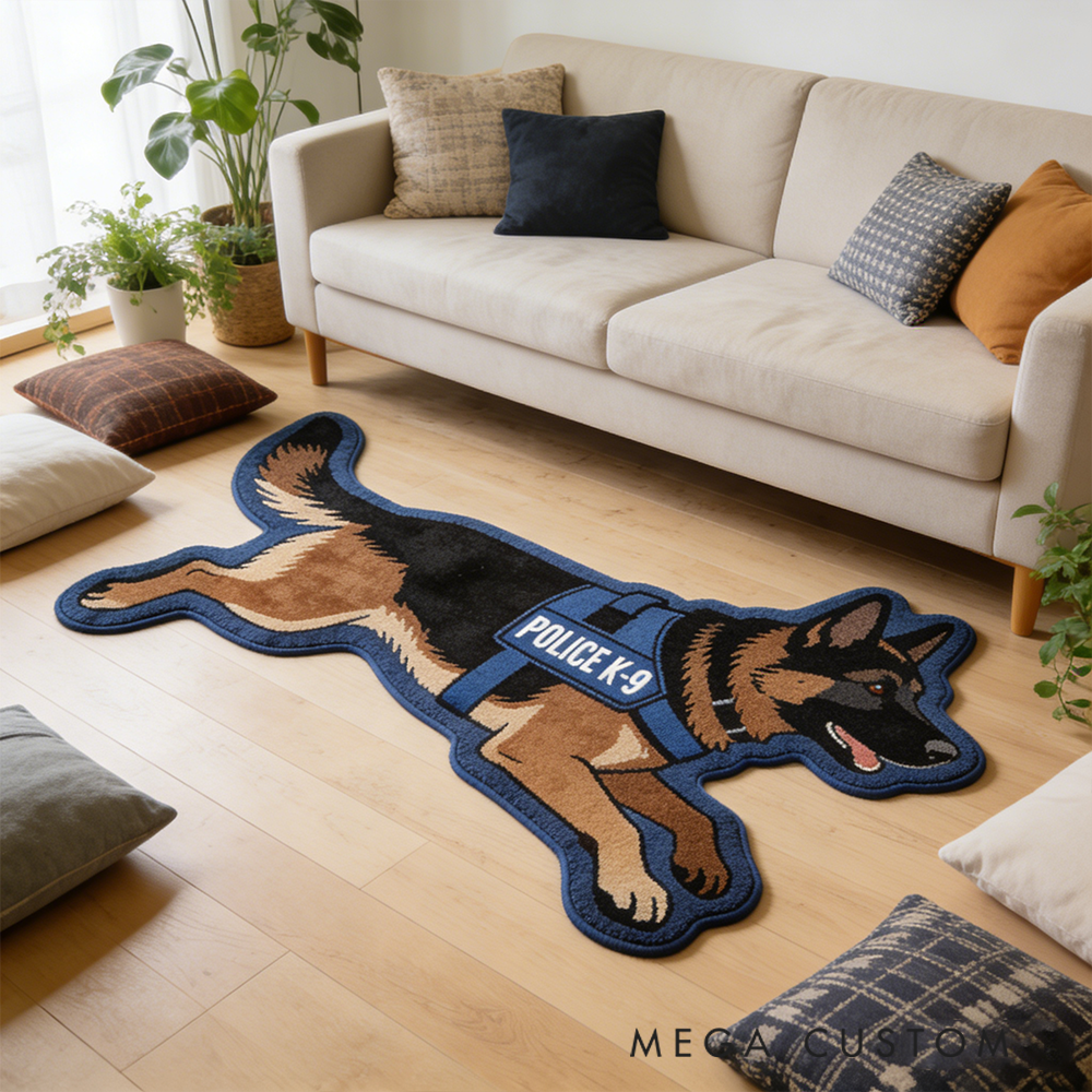 Personalized Police K9 Rug Faux Sheepskin Dog Shaped Doormat Gift
