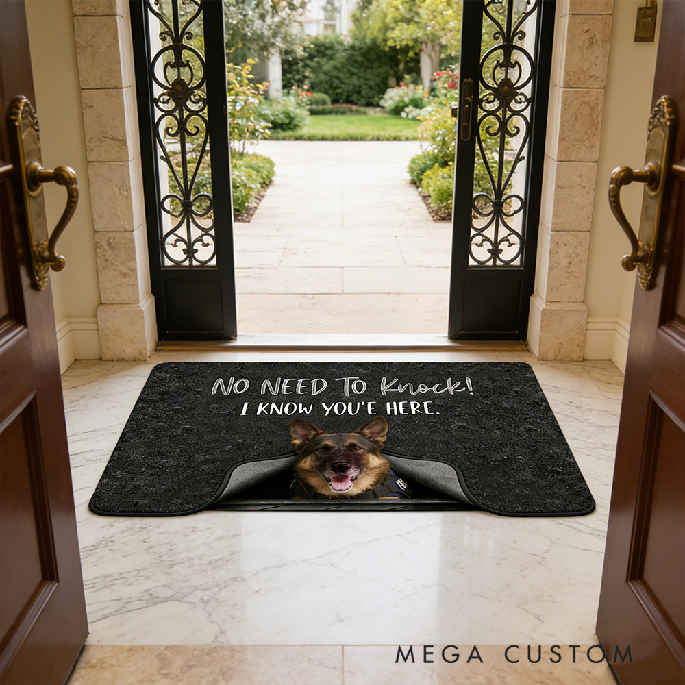 Personalized K9 Faux Sheepskin Dog Rug No Need to Knock Design 