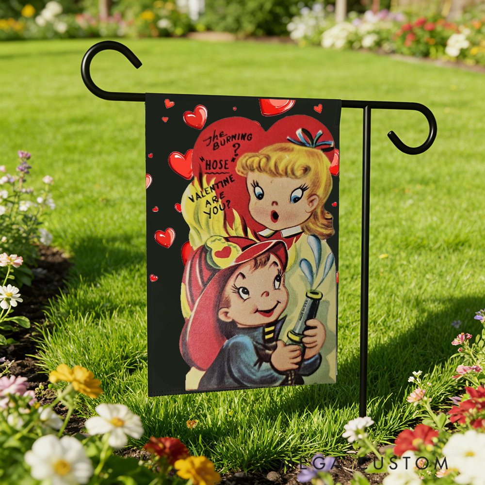 Personalized Valentine's Day Firefighter Garden Flag Custom Text Design Gift