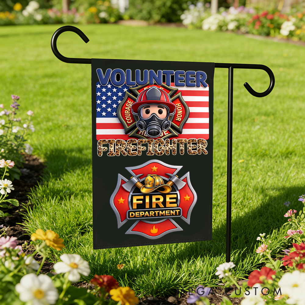 Personalized Firefighter Garden Flag Volunteer Fire Department Design Gift