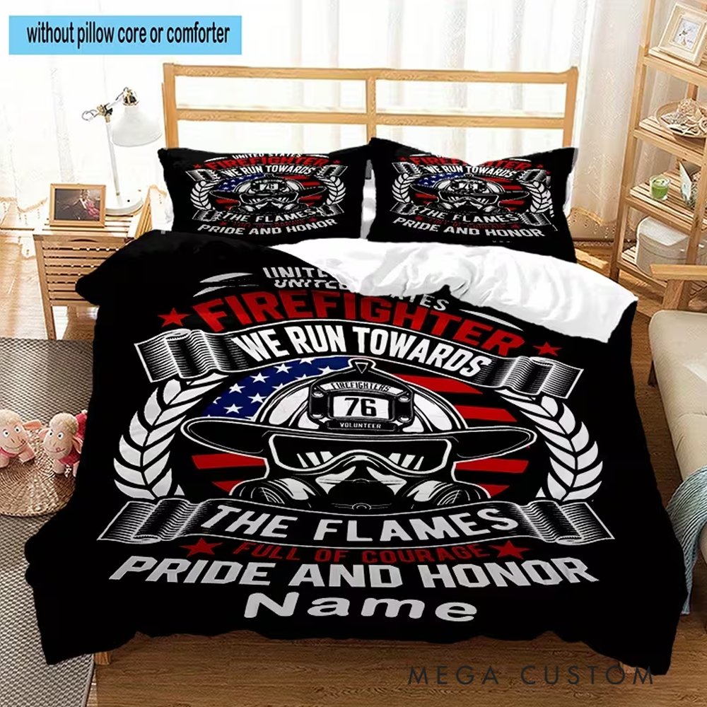 Personalized Firefighter Four Bedding Set Custom Duvet Cover Four Piece Set