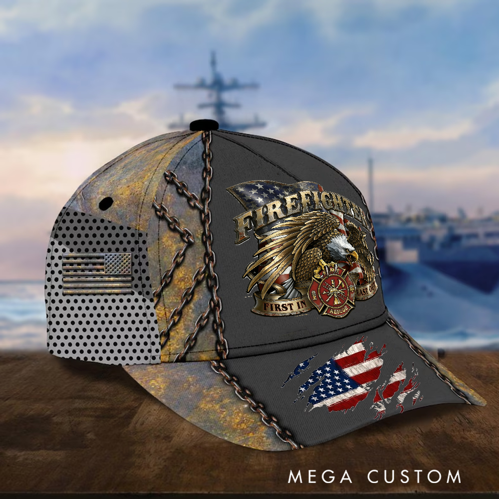 Personalized Firefighter Full Print Cap First In Last Out Design Design Firefighter Gifts